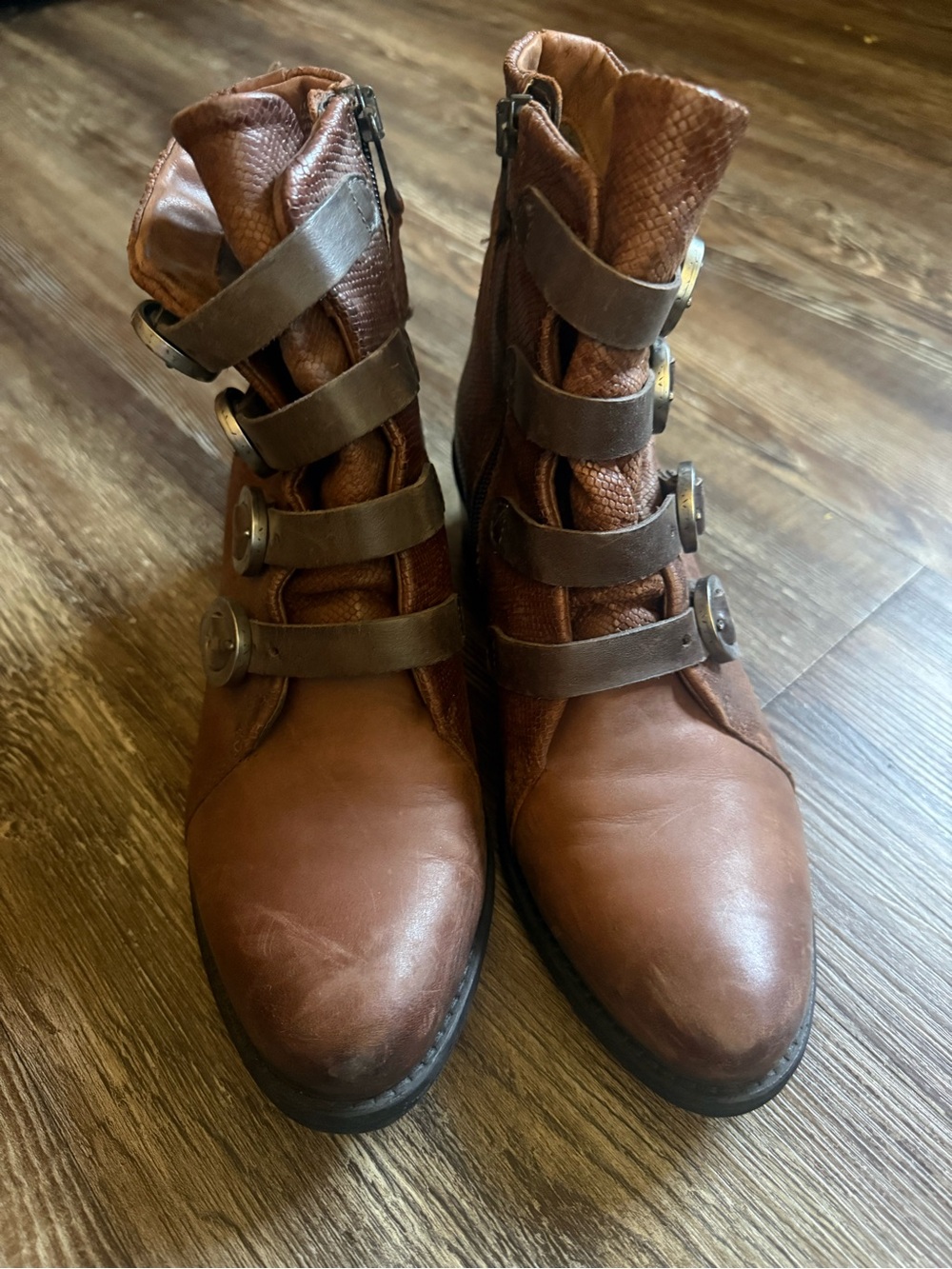 Women’s Brown Leather Strapped Ankle Boots MizMooz